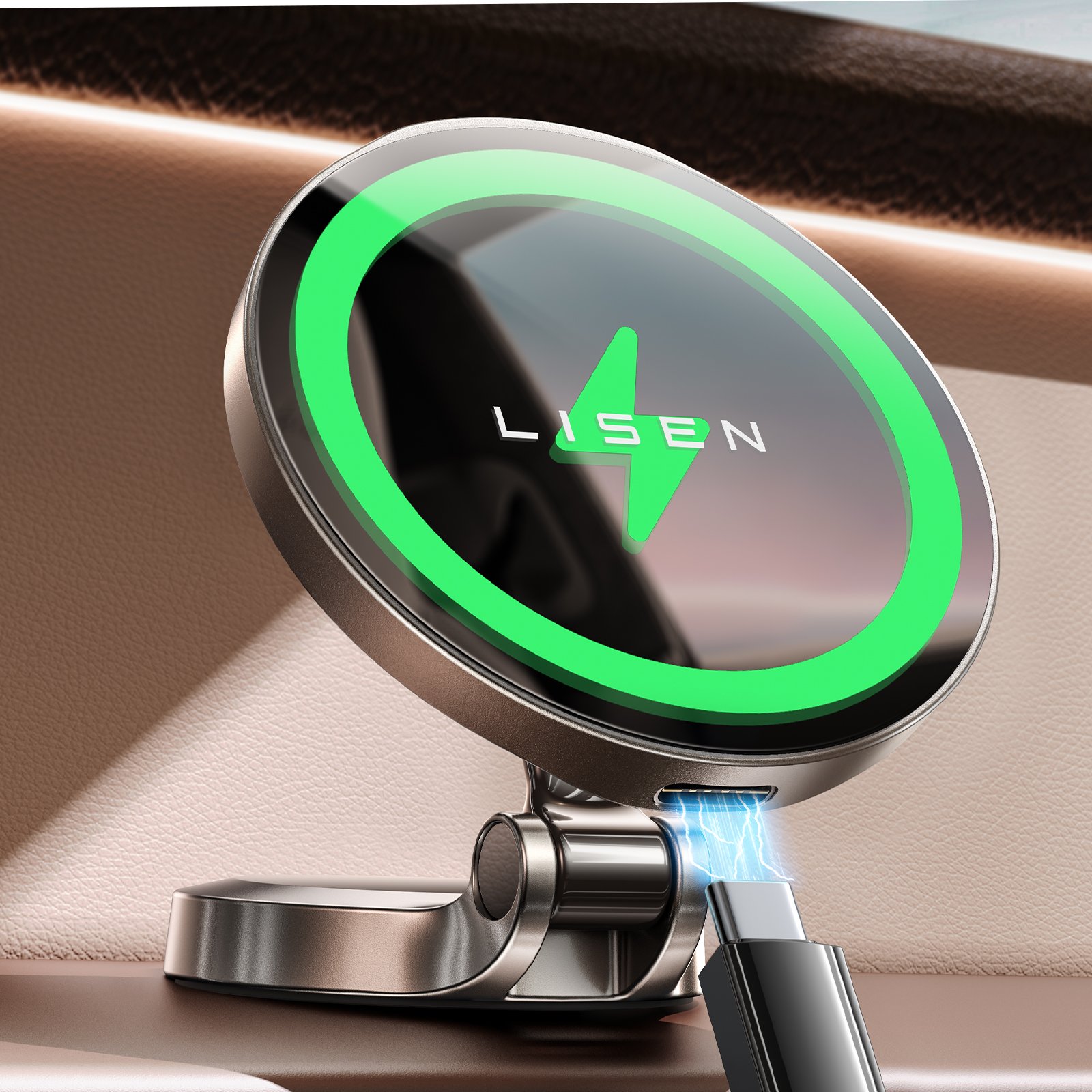 LISEN Top Seller Aluminum Magnetic Charging Phone Hoder Wireless Car Magsa Charger Mount for Car Mobile Phone