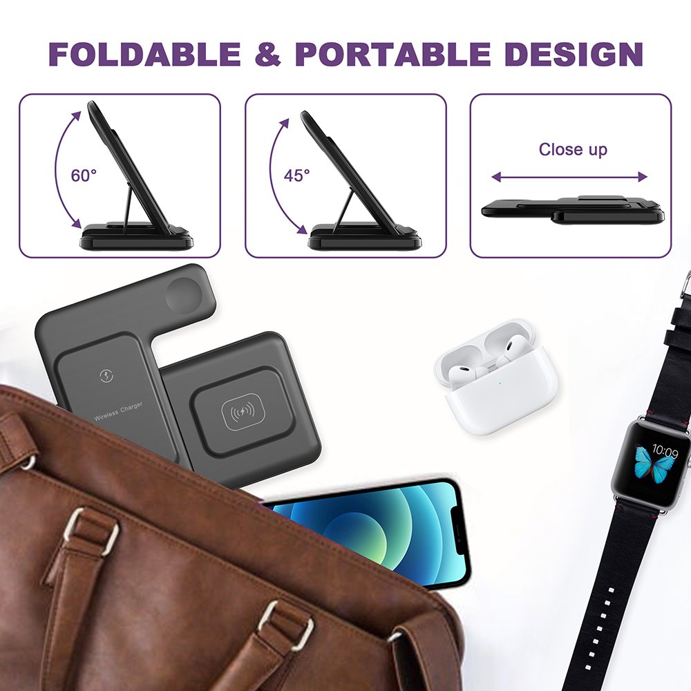 New Arrival 3 in 1 Fast Wireless Charger Stand Floable Cell Phone Dock 15W 10W Wireless Charger for iPhone 14