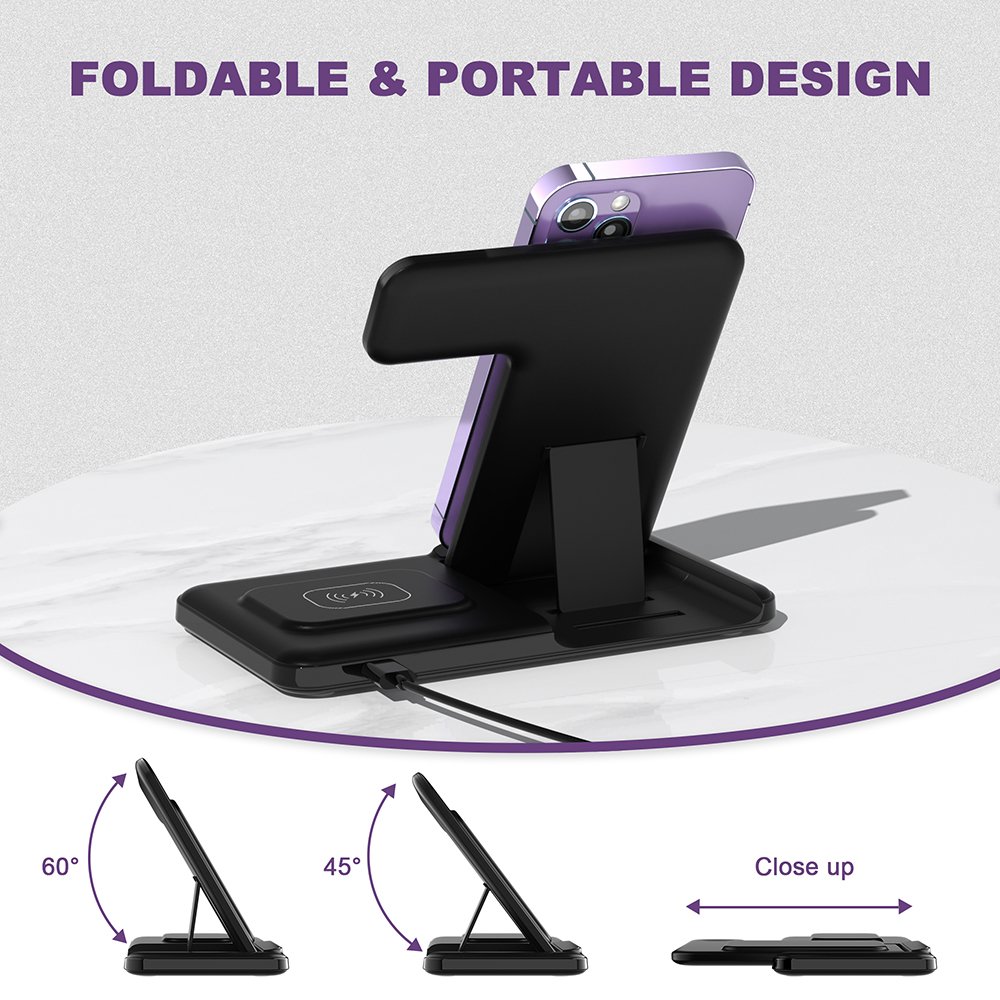 New Arrival 3 in 1 Fast Wireless Charger Stand Floable Cell Phone Dock 15W 10W Wireless Charger for iPhone 14