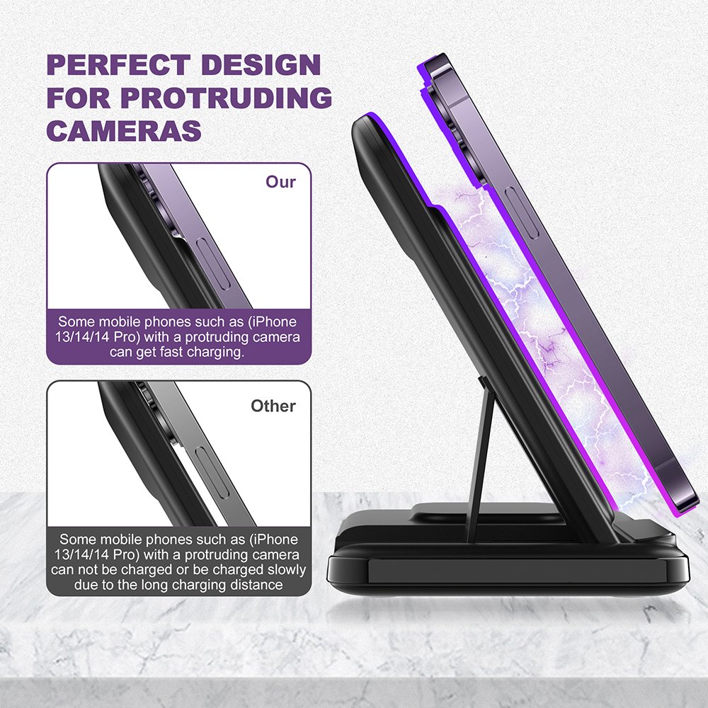 New Arrival 3 in 1 Fast Wireless Charger Stand Floable Cell Phone Dock 15W 10W Wireless Charger for iPhone 14