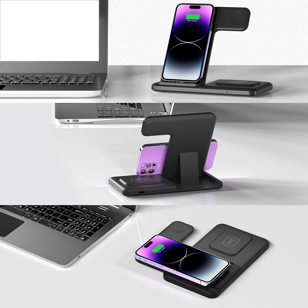 New Arrival 3 in 1 Fast Wireless Charger Stand Floable Cell Phone Dock 15W 10W Wireless Charger for iPhone 14