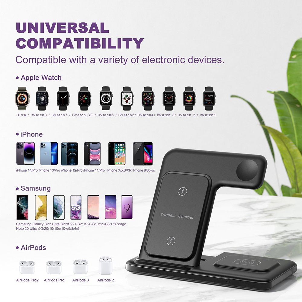 New Arrival 3 in 1 Fast Wireless Charger Stand Floable Cell Phone Dock 15W 10W Wireless Charger for iPhone 14