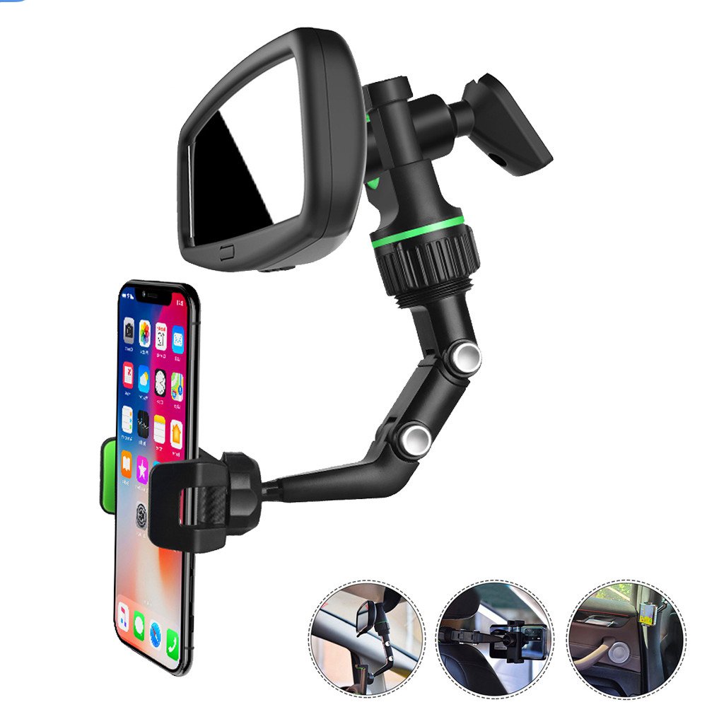 Adjustable car rearview mirror mobile phone holder 360 rotation universal foldable flexible cell phone mount on rear view mirror