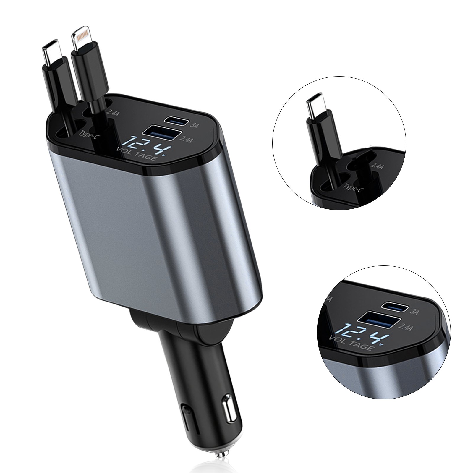 cross-border mecha A1 car charger super fast charging flash charging four in one telescopic cable point New Smoke Device