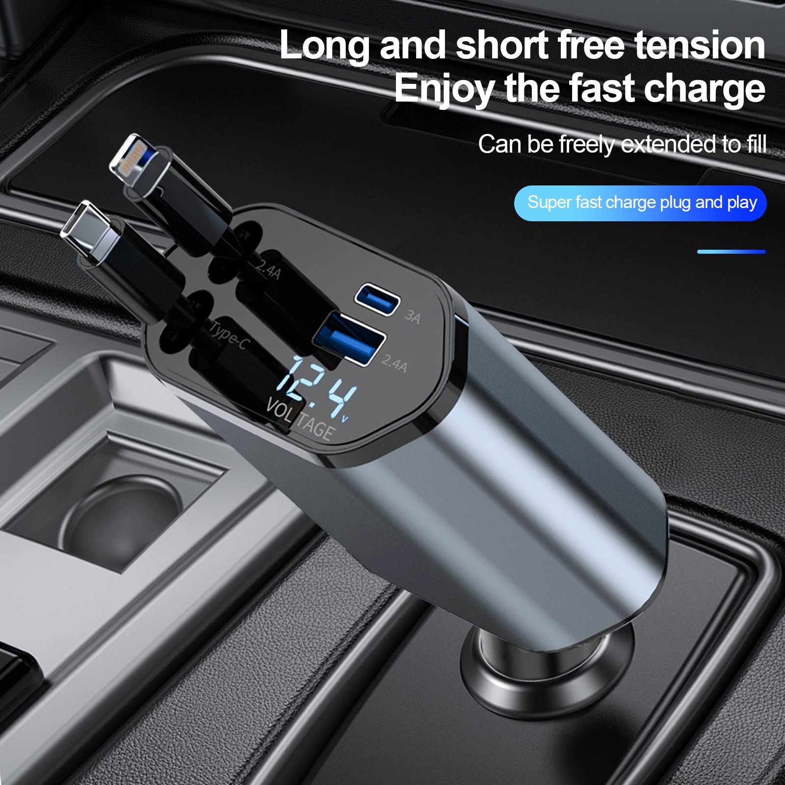 cross-border mecha A1 car charger super fast charging flash charging four in one telescopic cable point New Smoke Device