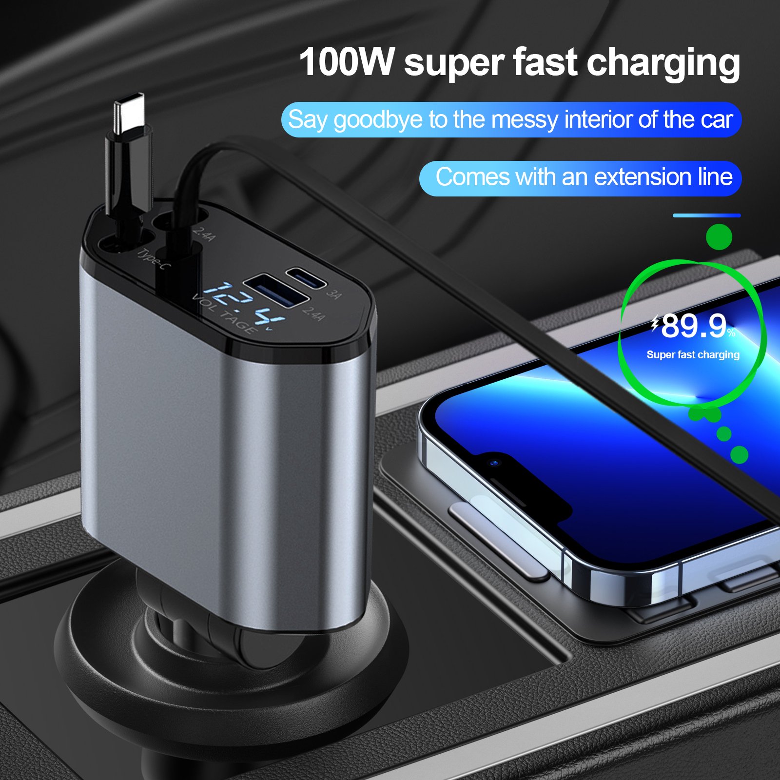 cross-border mecha A1 car charger super fast charging flash charging four in one telescopic cable point New Smoke Device