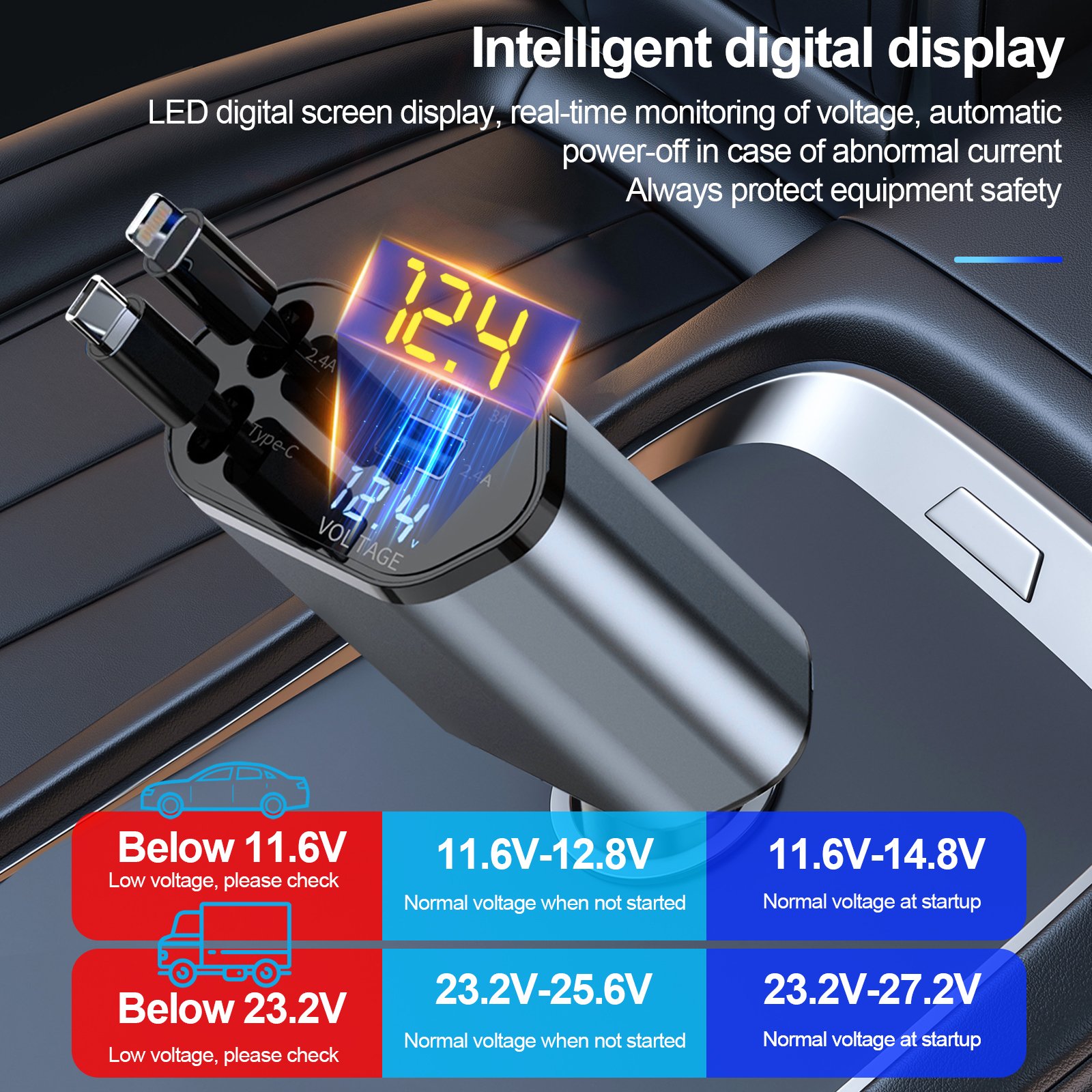 cross-border mecha A1 car charger super fast charging flash charging four in one telescopic cable point New Smoke Device