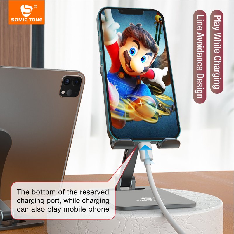 SOMIC TONE Foldable Phone Stand for Desk Height Adjustable Cell Phone Holder Portable Cellphone Cradle Desktop Dock