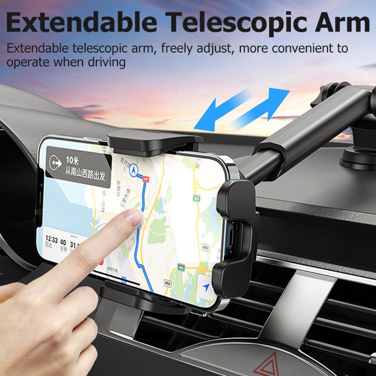 3in1 Car Mobile Phone Holder Mount 360 Degree Rotating Adjustable Long Arm Car Vent Dashboard Windshield Phone Holder Stand