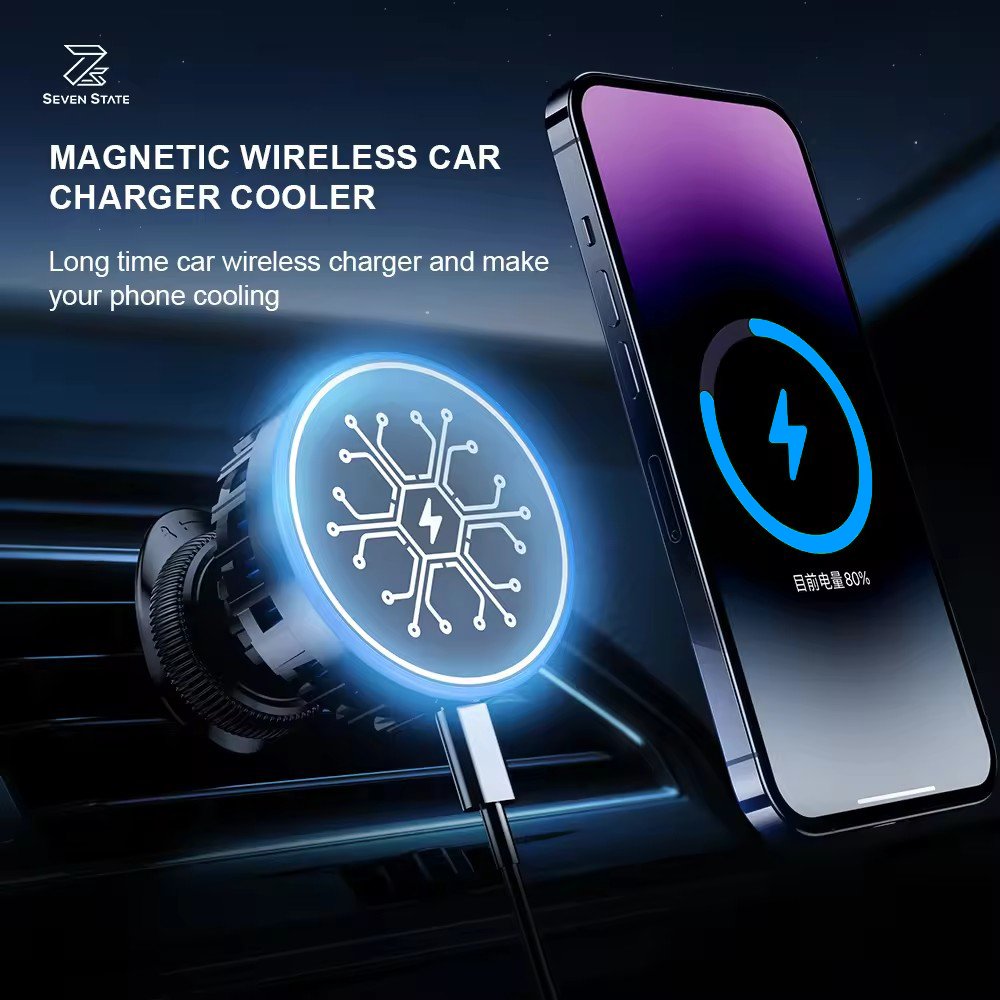Magnetic Wireless Car Charger,360 Rotating Car Phone Holder,With Ice Cooling Charging Car Mount