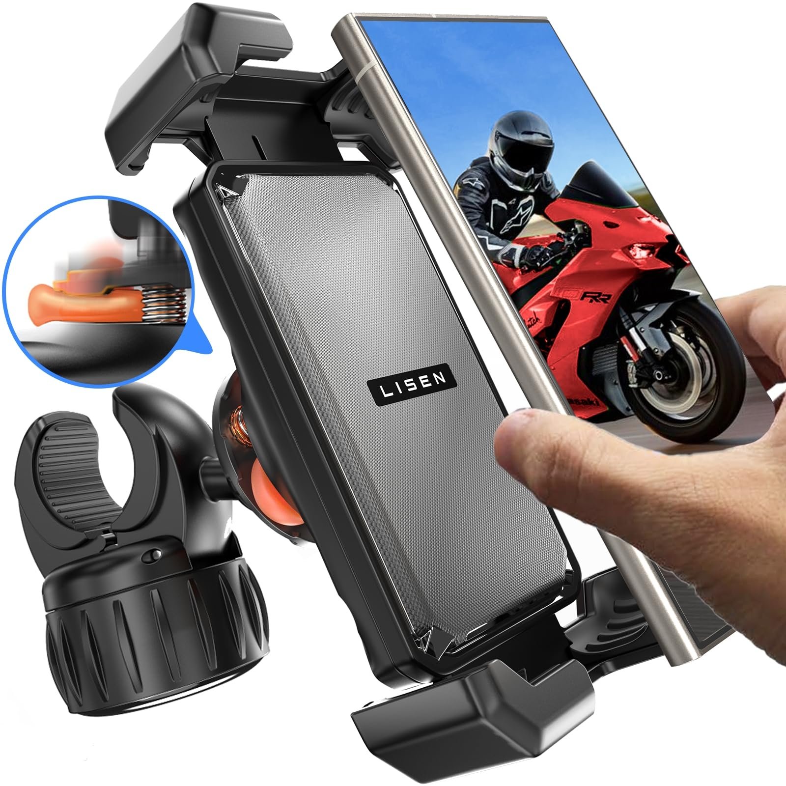LISEN The New Listing Motorcycle Mini Phone Holder Motorcycle Bike Phone Stand for iPhone 4.6-7in Smartphones