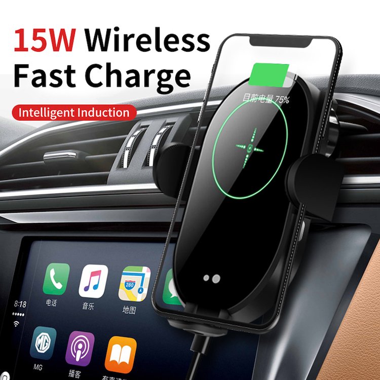 H5 Smart Infrared Sensor Auto Clamping Mount Qi Fast Charging Mobile Phone Holder 15W Magnetic Wireless Car Charger