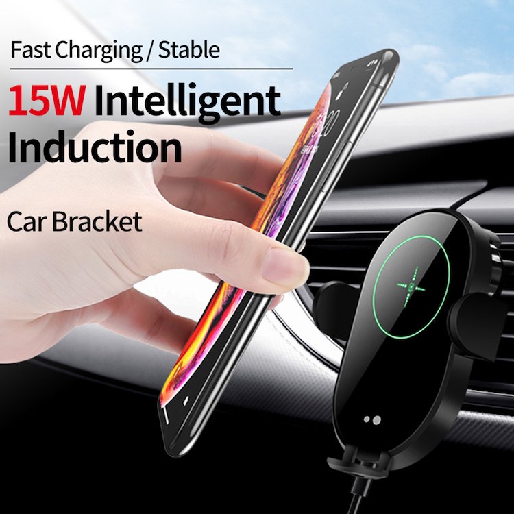 H5 Smart Infrared Sensor Auto Clamping Mount Qi Fast Charging Mobile Phone Holder 15W Magnetic Wireless Car Charger