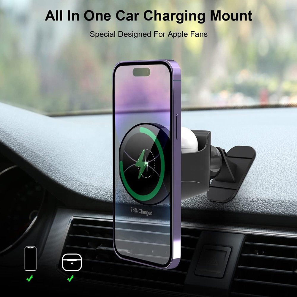 Fast Magnetic Wireless Charger Car Phone Stand with Fast Charging for Windshield and Air Vent Portable Phone Holder Mount