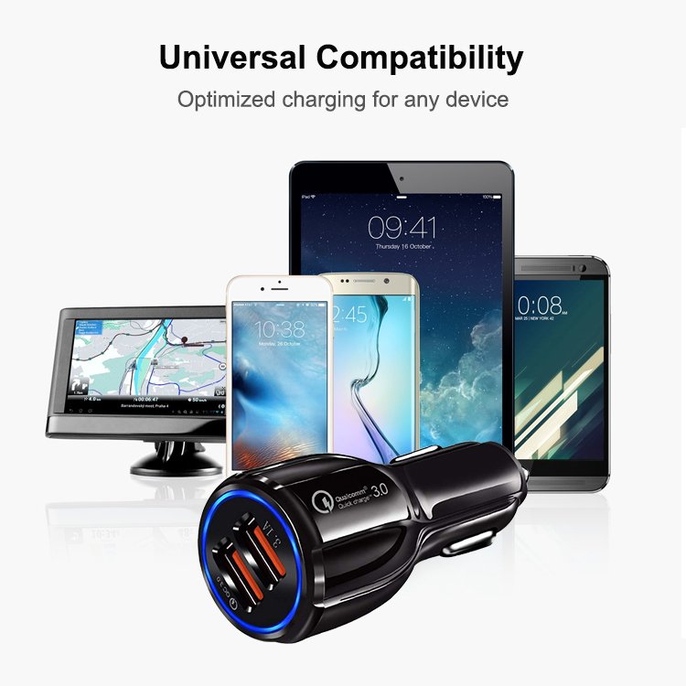 2024 Top 2 Amazon Hot Sale Bowling Type QC3.0 3.1A Dual Port Fast USB Car Charger For Mobile iPhone Wireless Car Charger Bracket