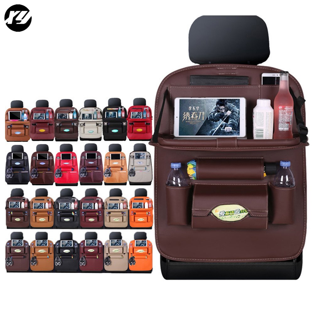Multifunctional Umbrella Cup Holder Foldable Tray Dining Pad Computer Travel Table Leather Storage Bag Car Back Seat Organizer