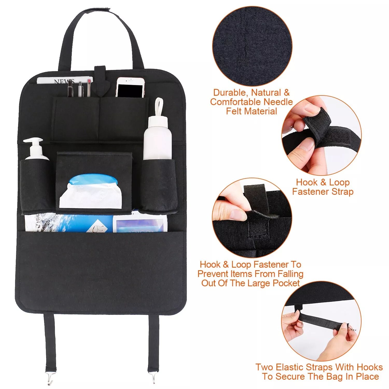 hand bag holder for felt back car seat storage organizer with cup hold bag
