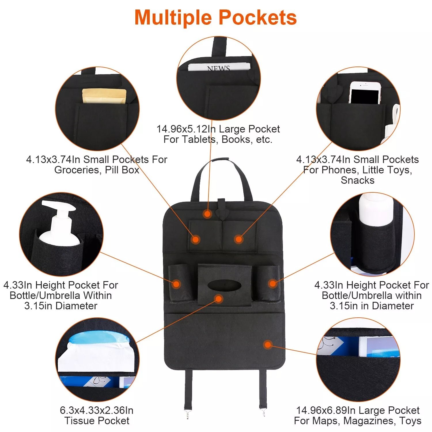 hand bag holder for felt back car seat storage organizer with cup hold bag