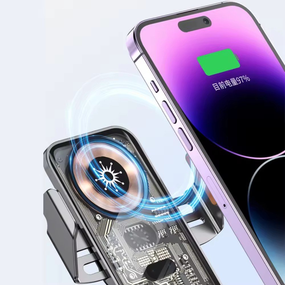 Universal Portable 15W Smart Car wireless phone charger Cyberpunk Phone Holder trending products 2024 new arrivals