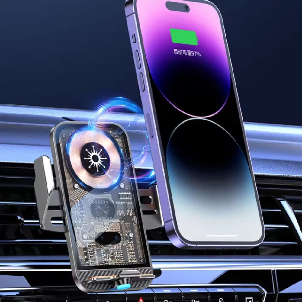 Universal Portable 15W Smart Car wireless phone charger Cyberpunk Phone Holder trending products 2024 new arrivals