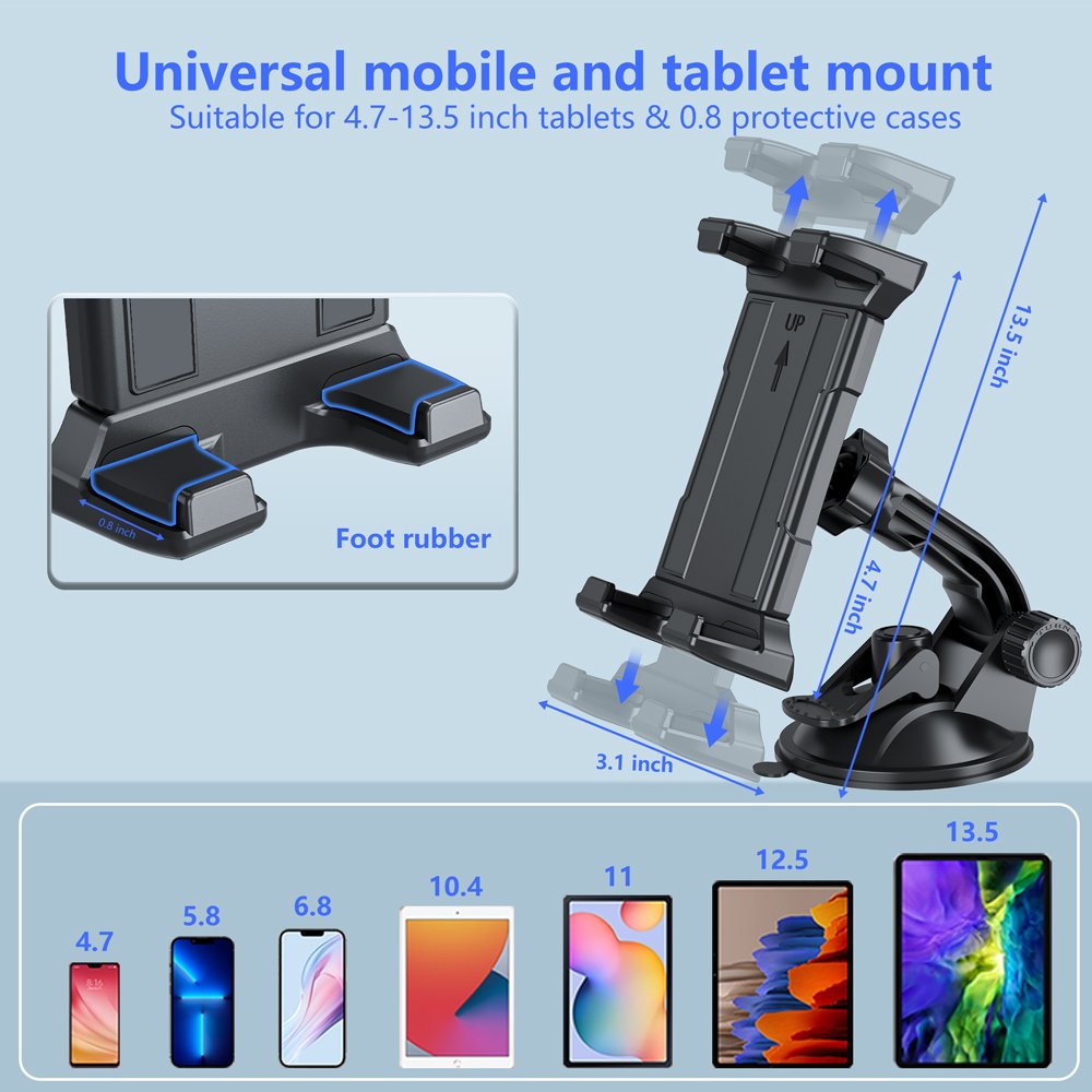 Universal Car Tablet Mount 360 Degrees Adjustable Tablet Car Mount Strong Suction Cup Windshield Dashboard