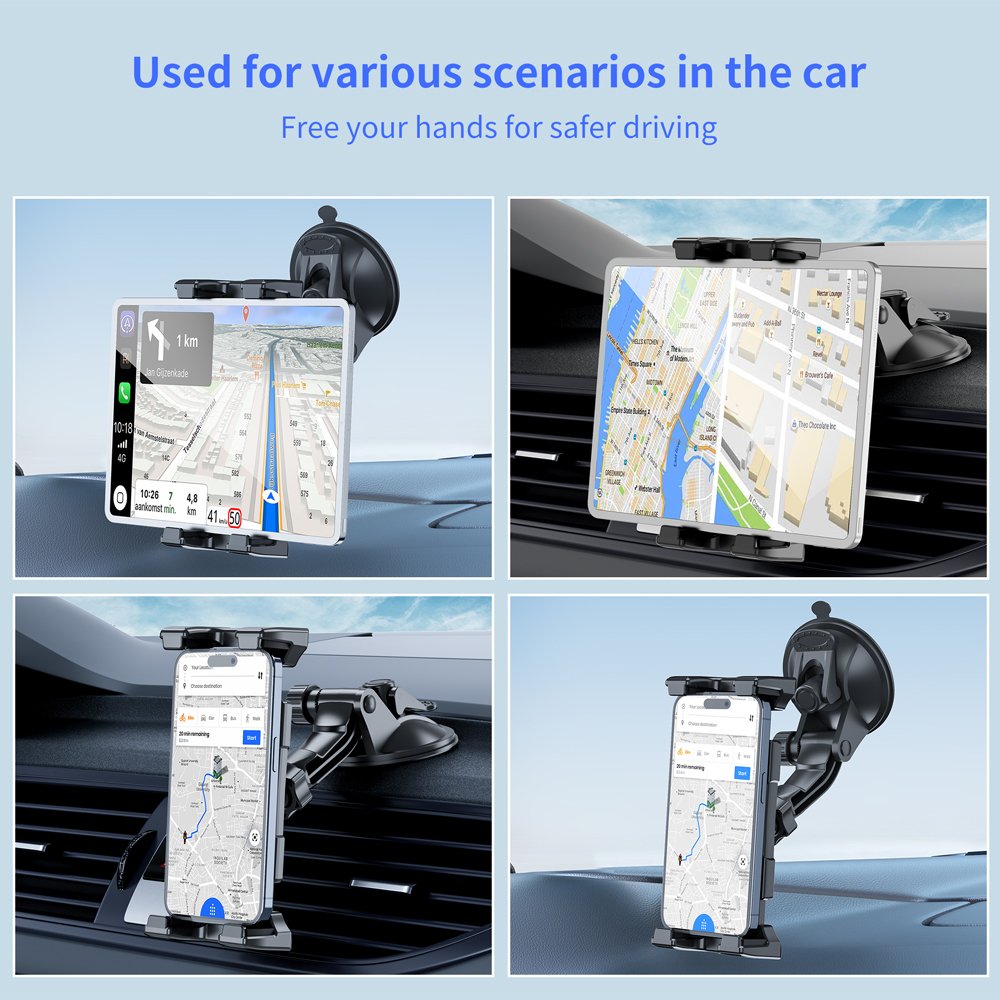 Universal Car Tablet Mount 360 Degrees Adjustable Tablet Car Mount Strong Suction Cup Windshield Dashboard