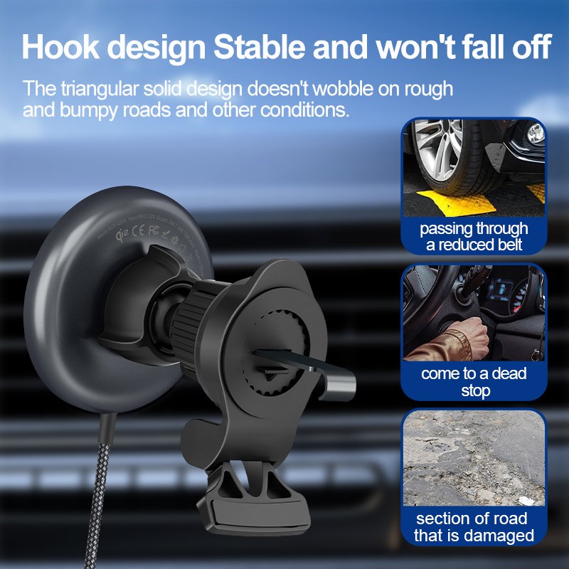 Q2 CE ROHS FCC certified USB C FAST Wireless Charger Aluminum Alloy 15W Magnetic Wireless Car Charger Holder Mount