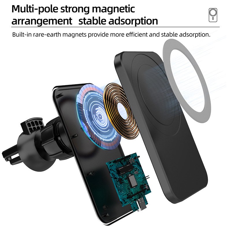 OEM Logo Magnetic Suction Car Wireless Charger 15W With Air Outlet Bracket Wireless Charger Car Holder