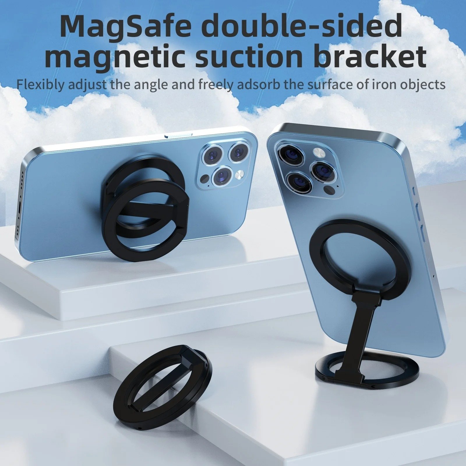 2024 Foldable Double-Sided Magnetic Phone Holder Kickstand Magnet Grip for iPhone 16 15 14 Magnetic Phone Ring Holder