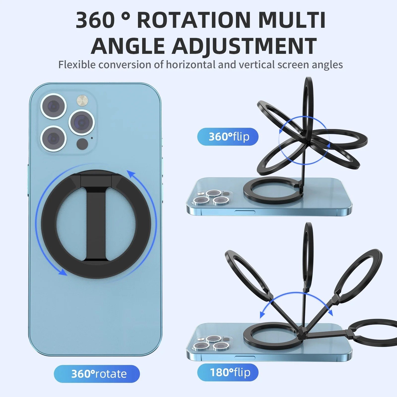 2024 Foldable Double-Sided Magnetic Phone Holder Kickstand Magnet Grip for iPhone 16 15 14 Magnetic Phone Ring Holder