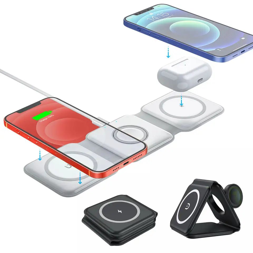 2024 Hot Sell 3 In 1 Folding Magnetic Wireless Charger 15W for iPhone 14 13 Fast Charging Dock Station for Apple Watch earphone