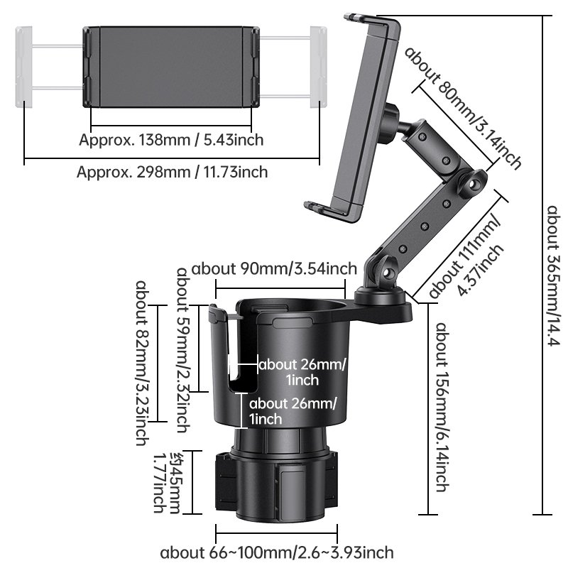 large 2 in 1 car cup holder phone tablet PC mount extendable base Car Cup Holder mobile car holder