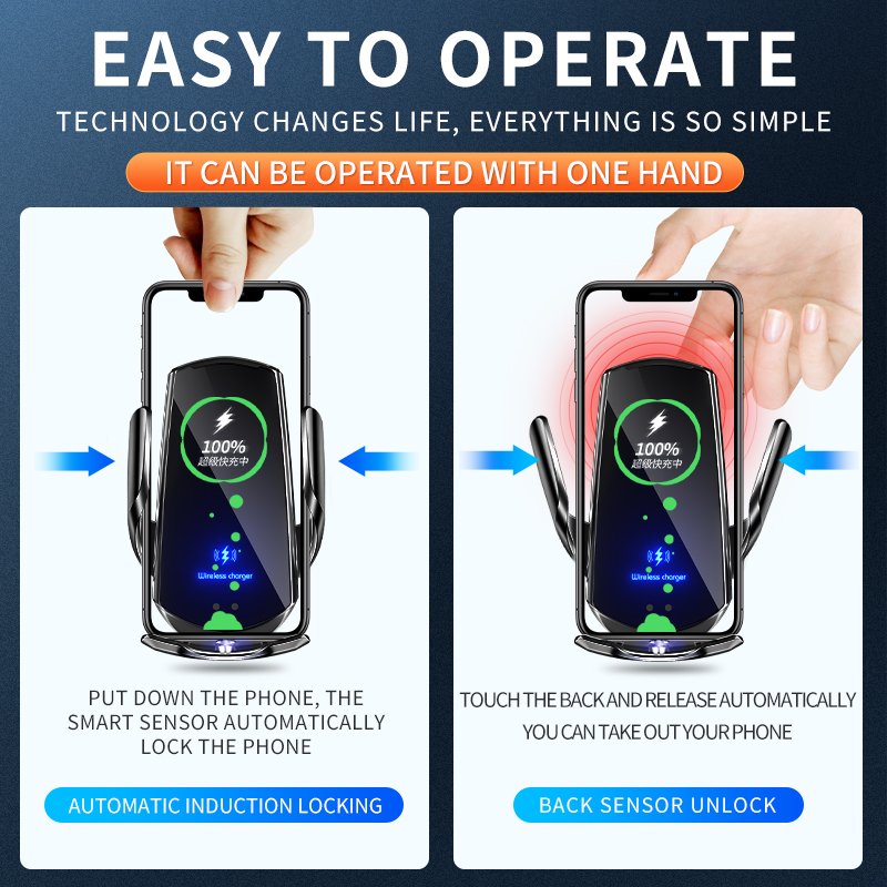 Hot selling Q3 Car Phone Holder Wireless Charger Car Phone Mount 15W Fast Charging Phone Holder For Car