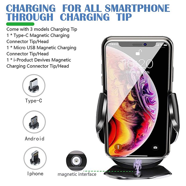 Wireless car charger mount 10W Fast Charge Auto Clamping Smart Sensor wireless charger car phone holder
