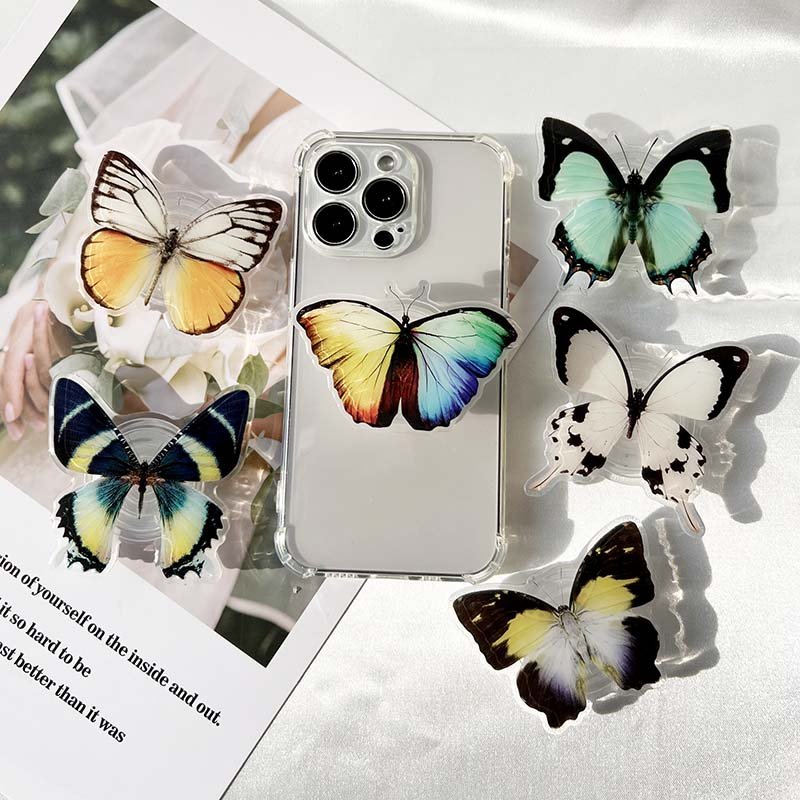Customized Popular Cell Phone Handle Hot Selling Butterflies Cell Phone Holder Acrylic Epoxy Cell Phone Socket