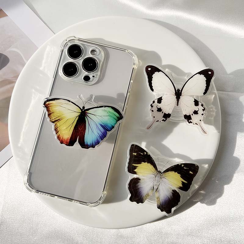 Customized Popular Cell Phone Handle Hot Selling Butterflies Cell Phone Holder Acrylic Epoxy Cell Phone Socket