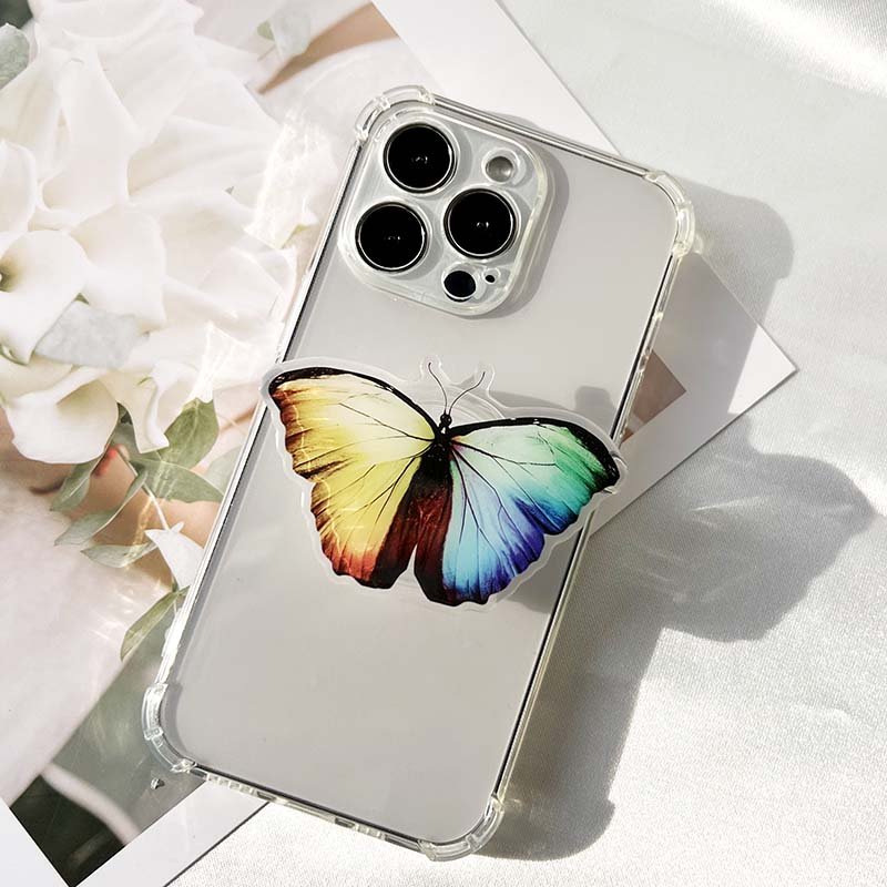 Customized Popular Cell Phone Handle Hot Selling Butterflies Cell Phone Holder Acrylic Epoxy Cell Phone Socket