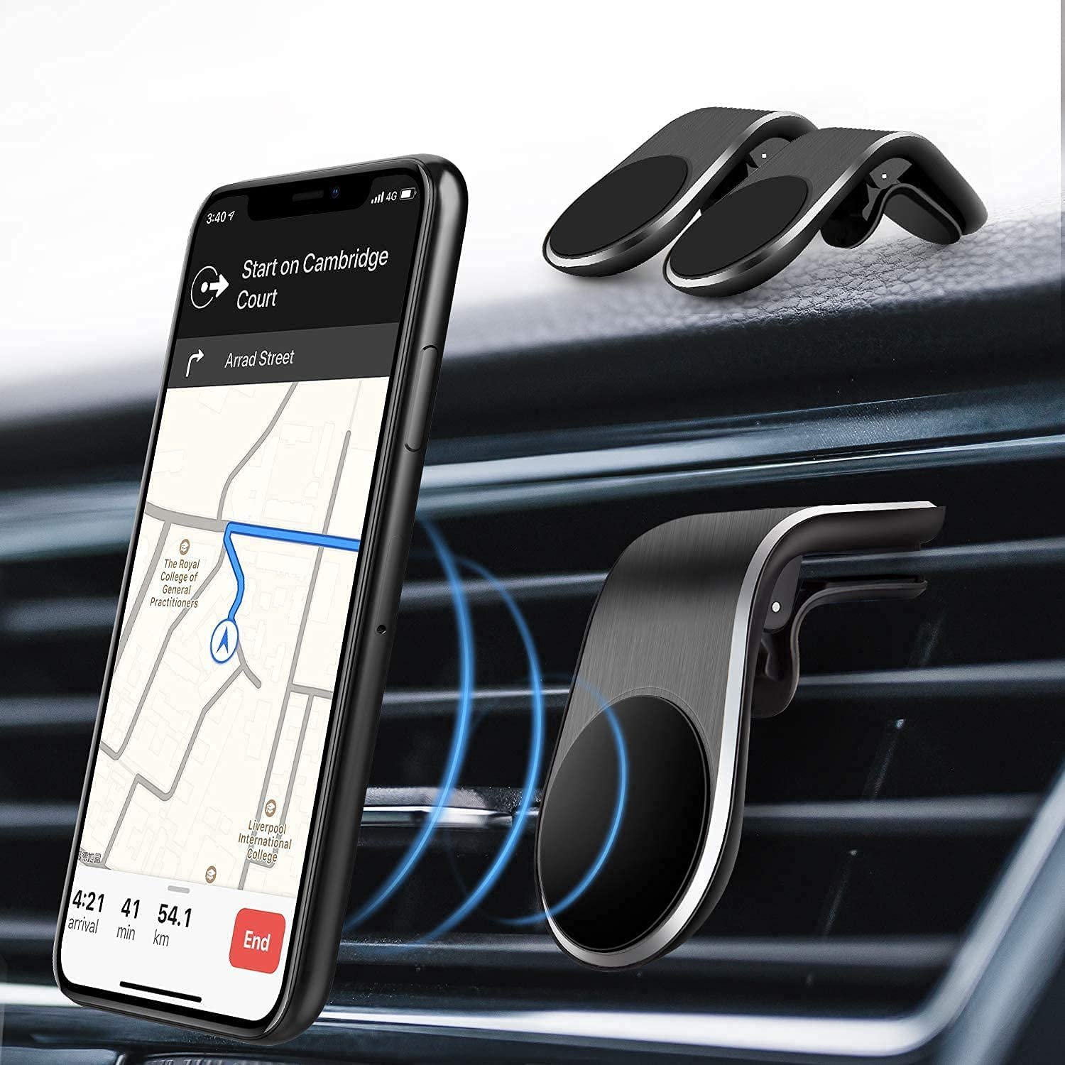 Portable L-Shape Air Vent Magnetic Phone & Tablet Holder 360 Degree Car Mount for Mobile Devices