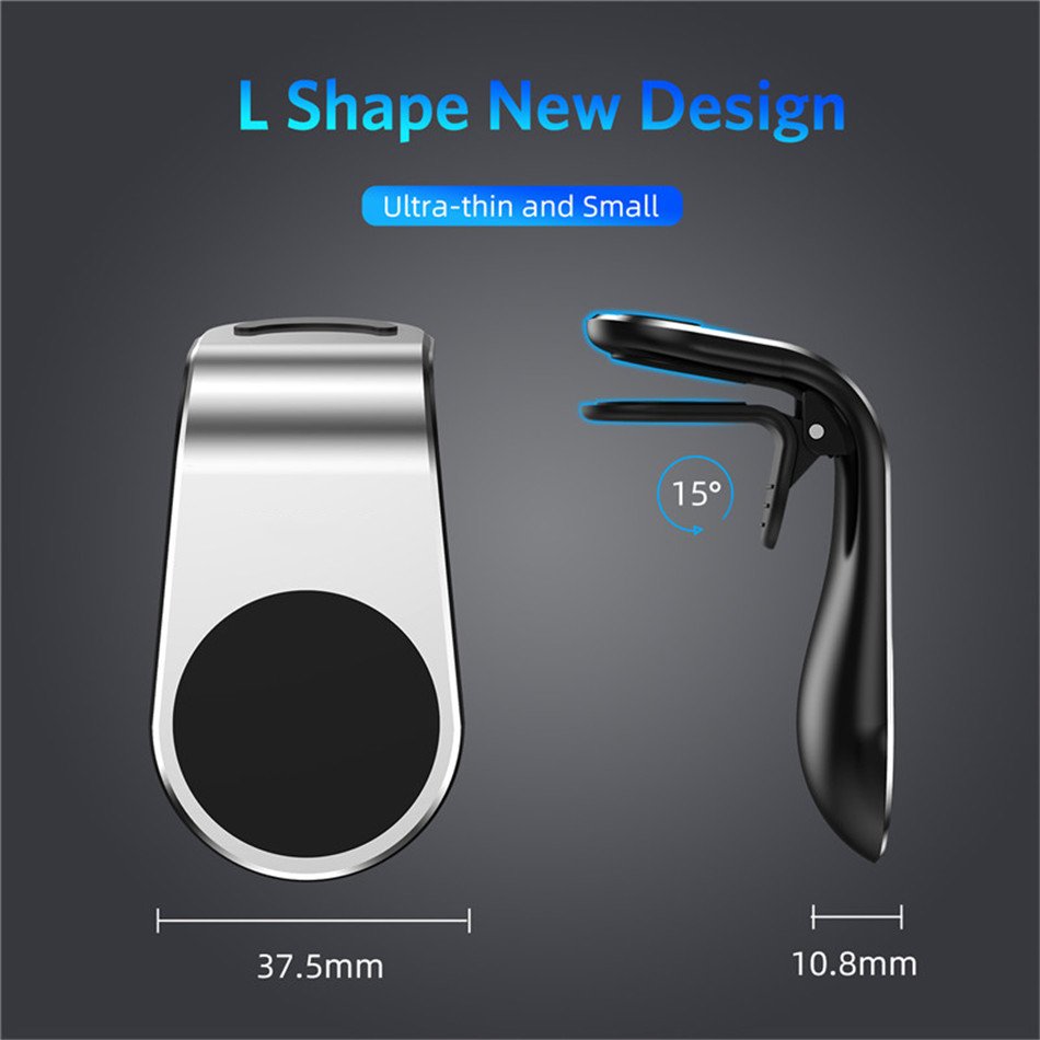 Portable L-Shape Air Vent Magnetic Phone & Tablet Holder 360 Degree Car Mount for Mobile Devices