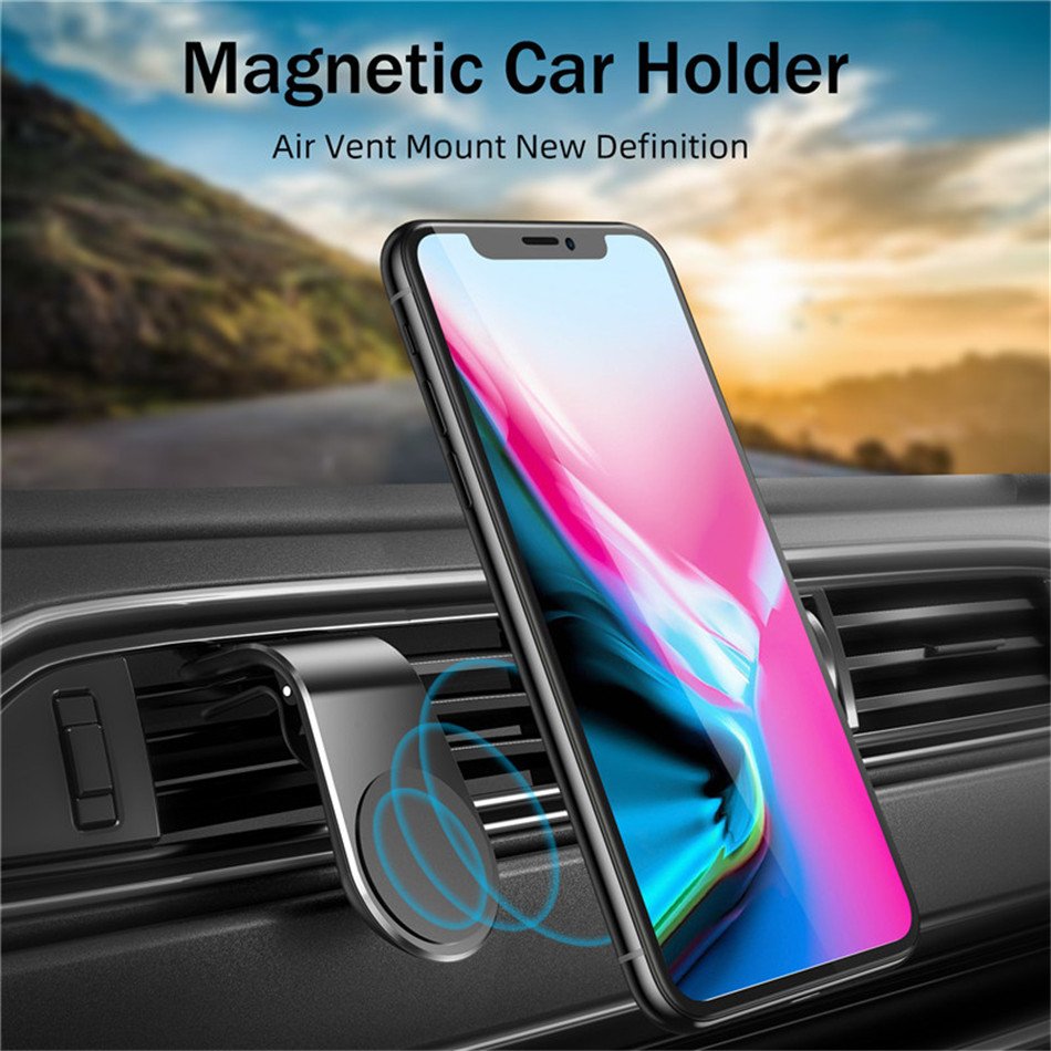 Portable L-Shape Air Vent Magnetic Phone & Tablet Holder 360 Degree Car Mount for Mobile Devices