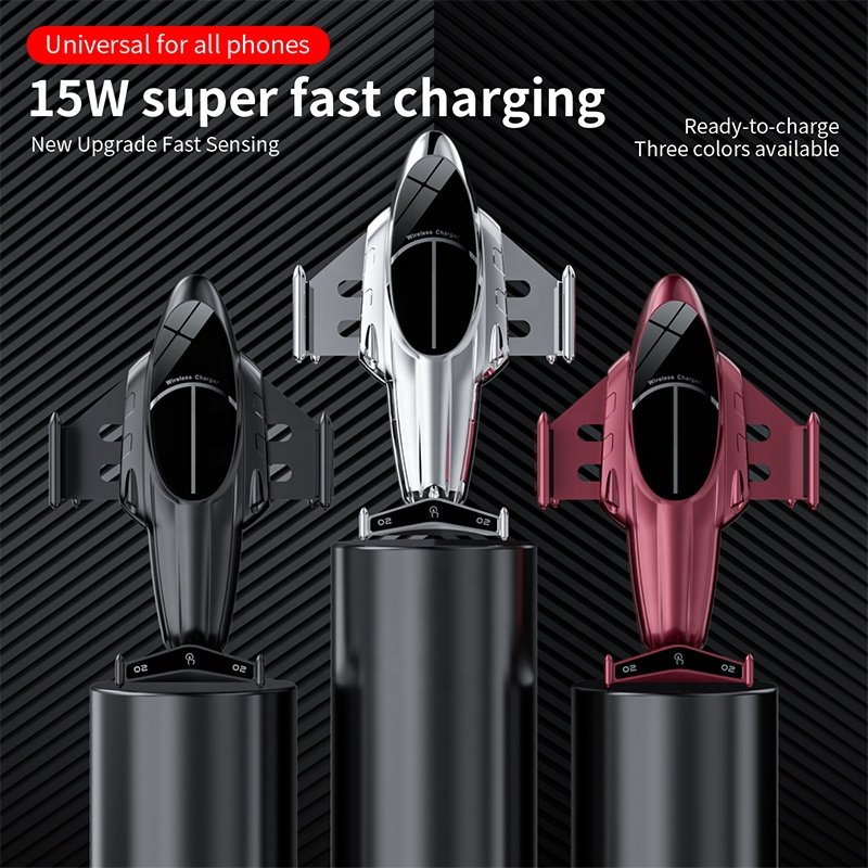 Newly Holder Phone Plane Design Multifunctional R1 R3 Fast Charging Automatic Sensor Car Mount 15W Magnetic Wireless Car Charger