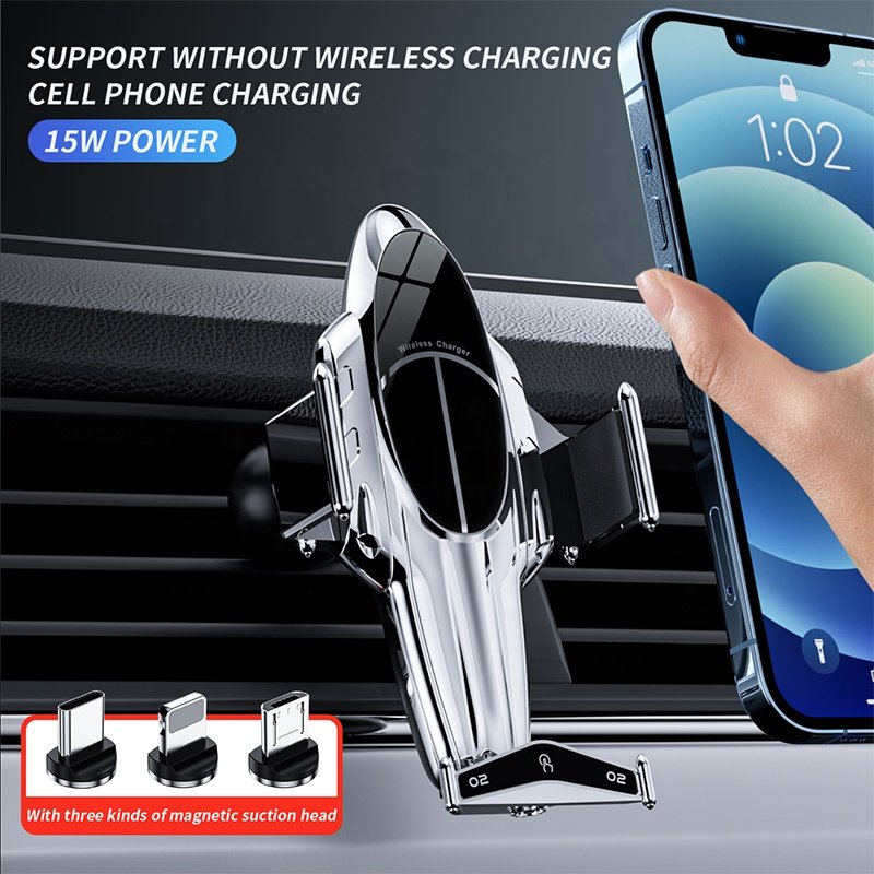 Newly Holder Phone Plane Design Multifunctional R1 R3 Fast Charging Automatic Sensor Car Mount 15W Magnetic Wireless Car Charger