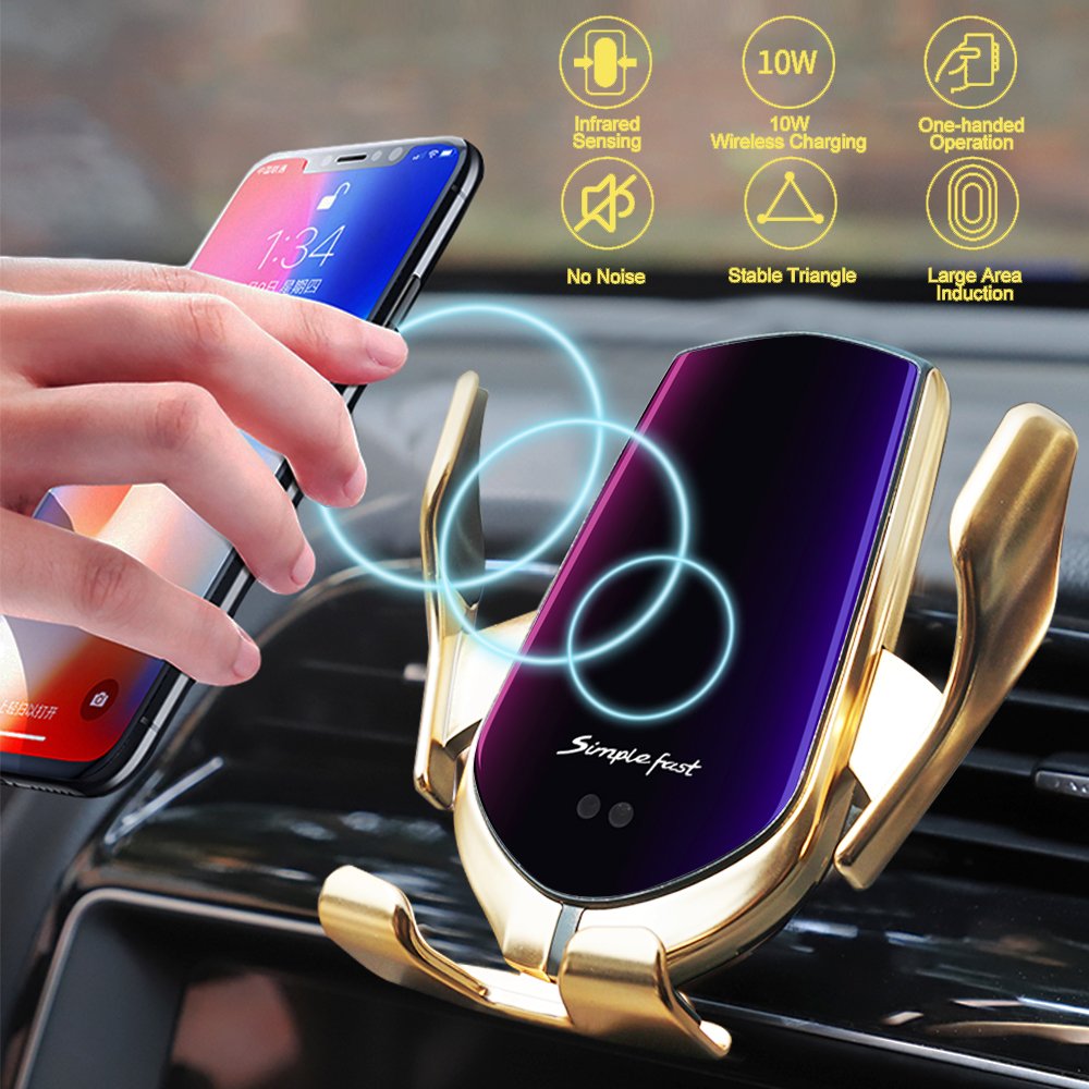 Top Quality 10w R2 Fast Charging Infrared Smart Sensor automatic clamping wireless phone car holder charger mount for ev