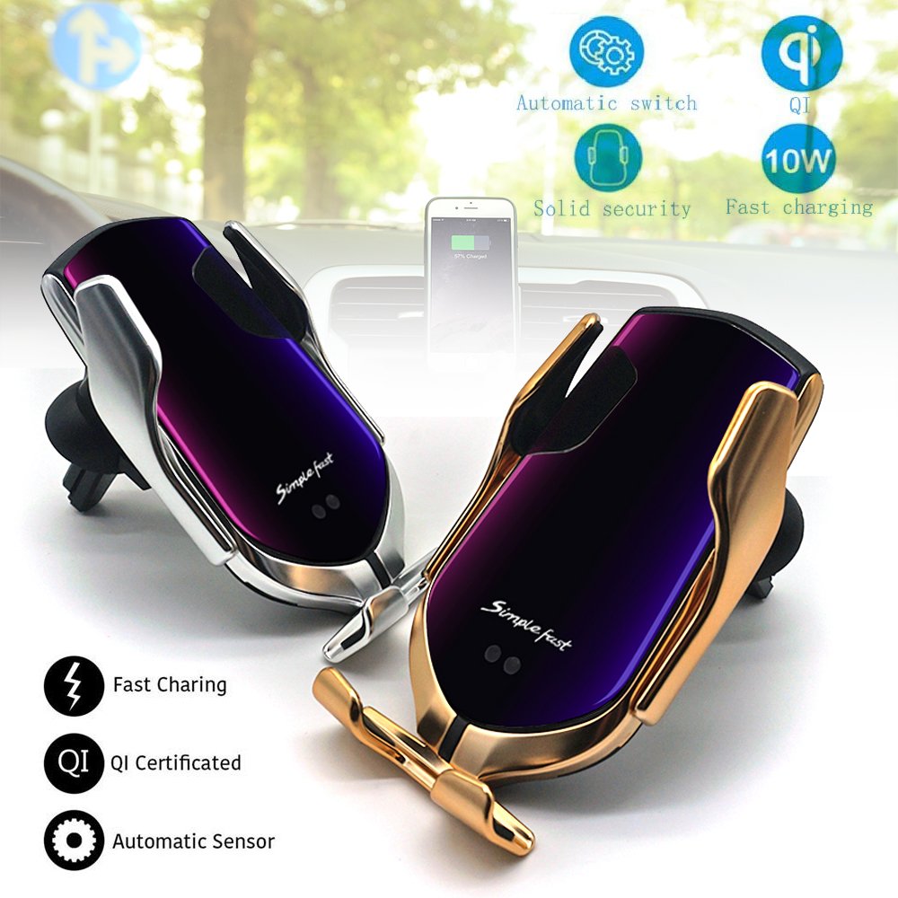 Top Quality 10w R2 Fast Charging Infrared Smart Sensor automatic clamping wireless phone car holder charger mount for ev