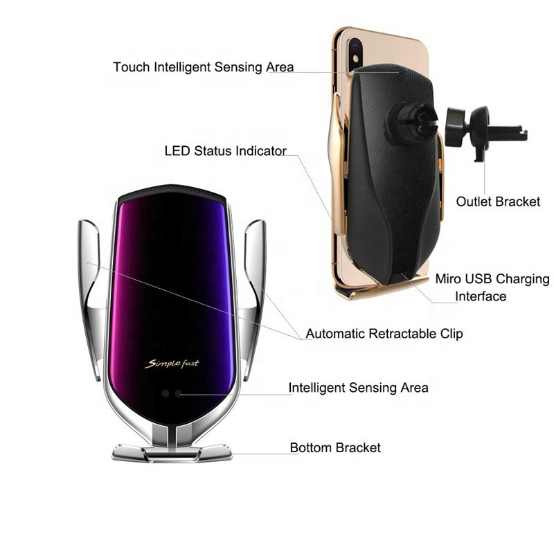 New R1 Fast Charging 10W Automatic Clamping smart sensor mobile Phone Air Mount Car Wireless Charger Holder stand For iPhone