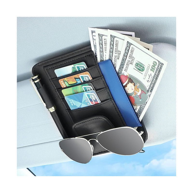 Car Sun Visor Organizer Multi Pockets Pu Leather Car Interior Sunshade Clip Organizer Storage Bag