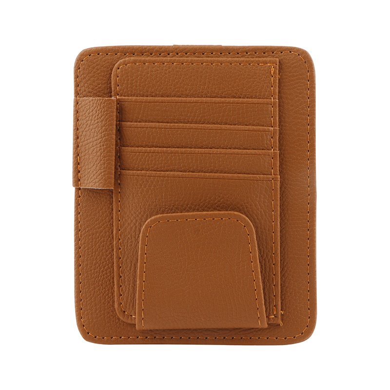Car Sun Visor Organizer Multi Pockets Pu Leather Car Interior Sunshade Clip Organizer Storage Bag