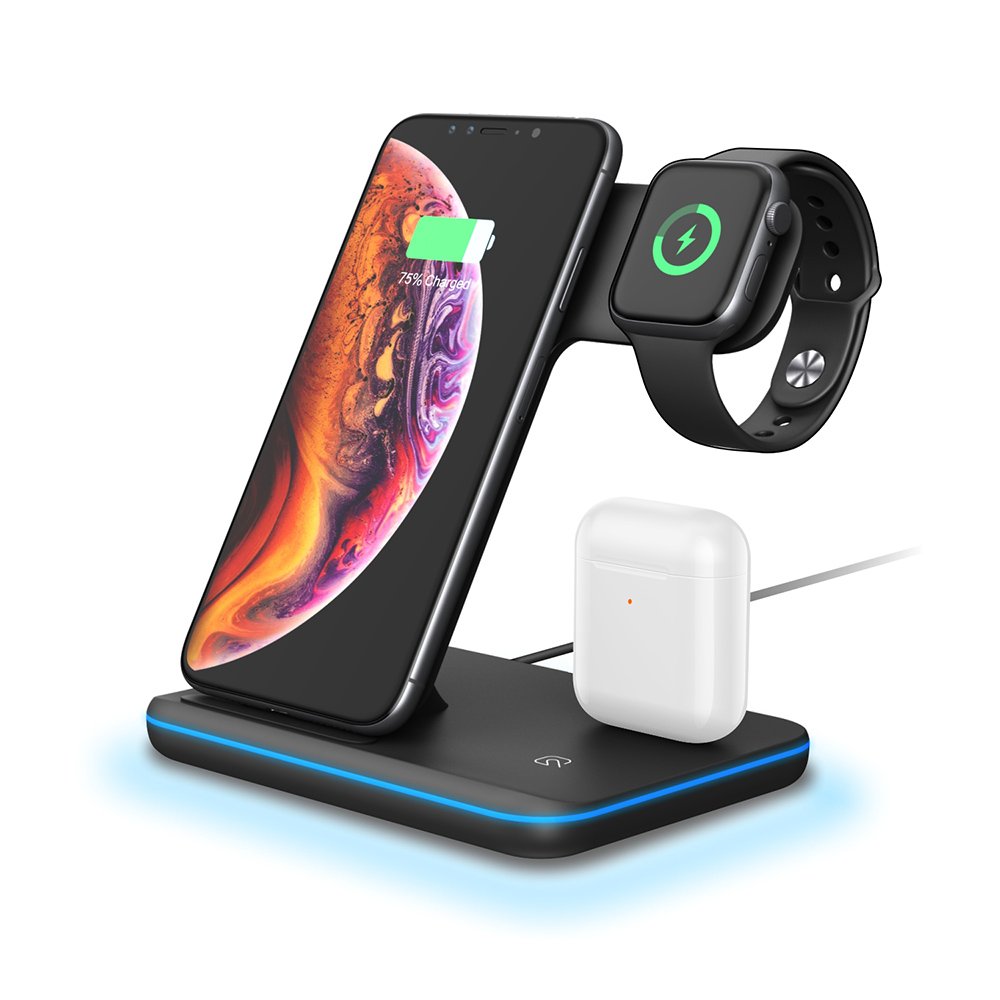 New 15w car wireless charger fast charging with car phone holder Charging Station Dock Stand 3 in 1 Wireless Charger