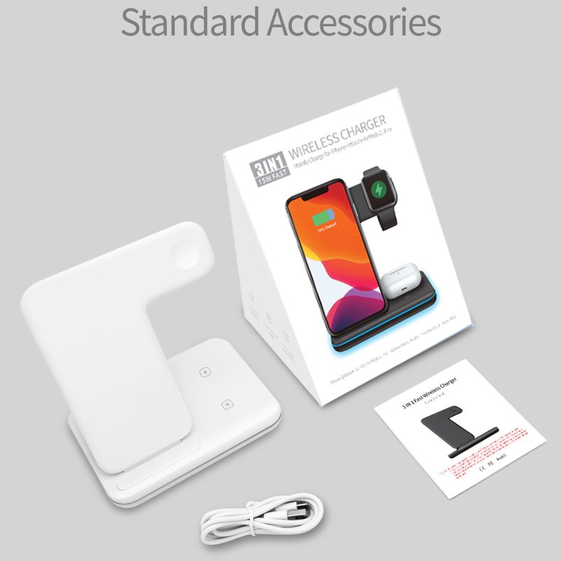 New 15w car wireless charger fast charging with car phone holder Charging Station Dock Stand 3 in 1 Wireless Charger