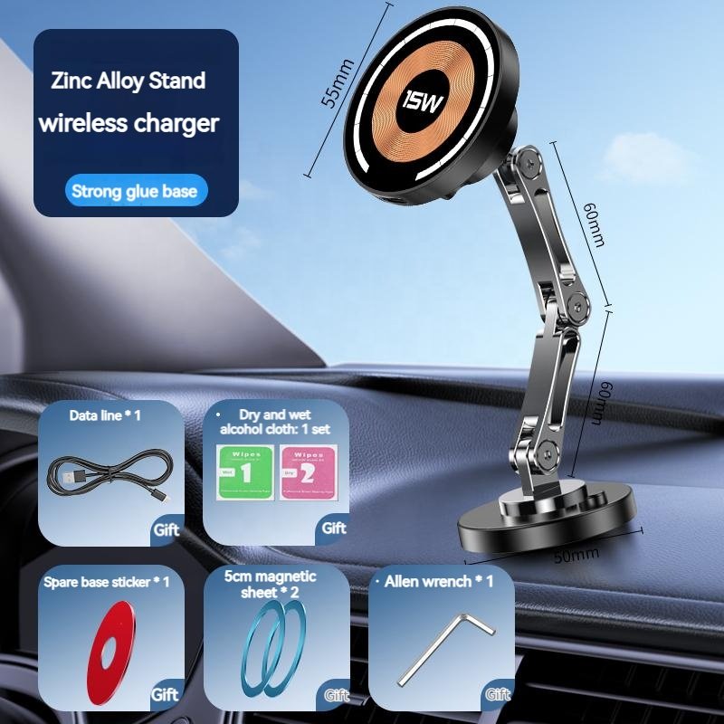 Dashboard Magnetic Wireless Car Charger 360 Degree Rotate Stand Fast Charging Magnet Car Phone Holder